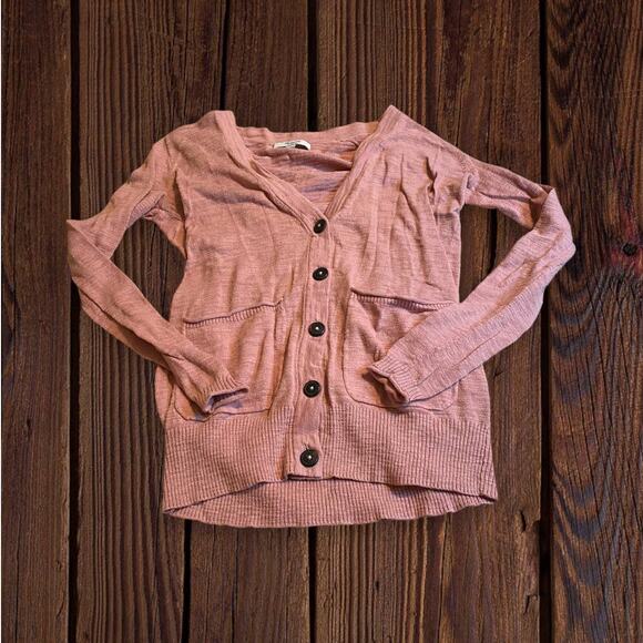 Madewell Peachy Pink Cotton Blend Button Front Long Sleeve Cardigan Size XXS - Picture 1 of 6